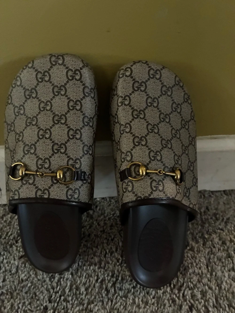 Gucci Beige/Brown GG Canvas Horsebit Slides - Picture 2 of 4